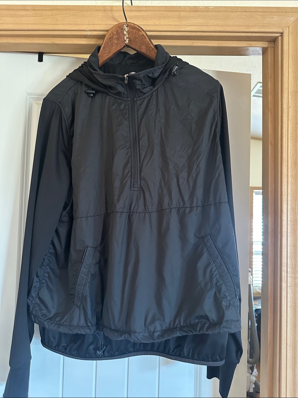 Avia Black Hooded Quarter-Zip Windbreaker Pullover